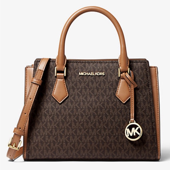 Like New Michael Kors Hope Medium Logo and Leather Satchel Bag Purse - Picture 2 of 3